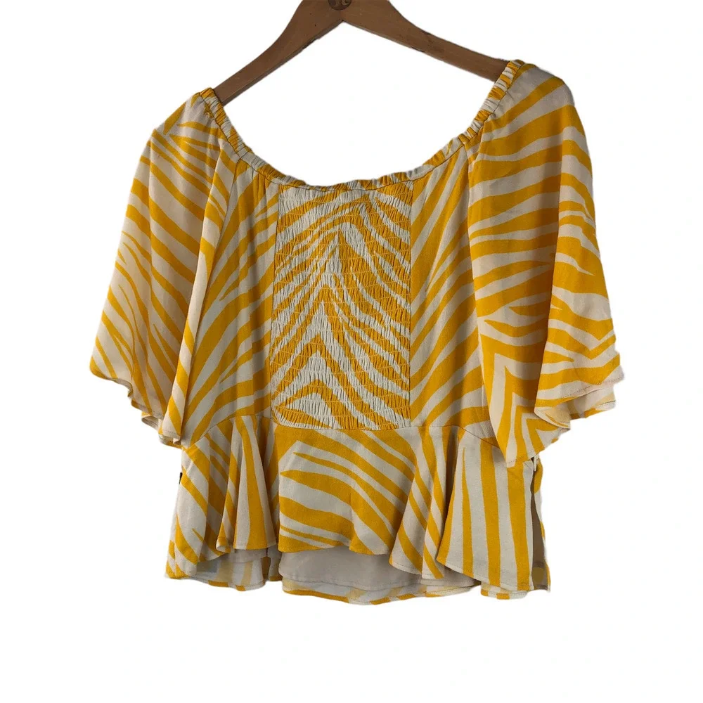 ✨2/$20 11 HONORÉ Fatima Zebra Stripe Cotton Peplum Top Yellow 11 HONORE 12W 12 - Picture 9 of 12